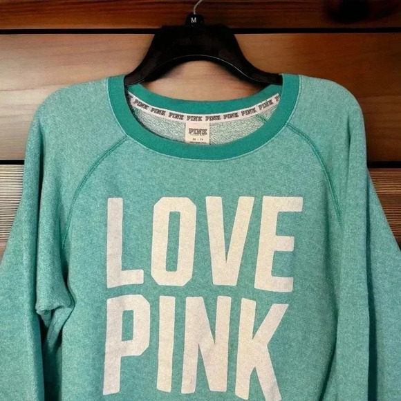 Victoria’s Secret Pink Women’s Mint Green Crewneck Sweatshirt XS (Oversized Fit) - Picture 2 of 3
